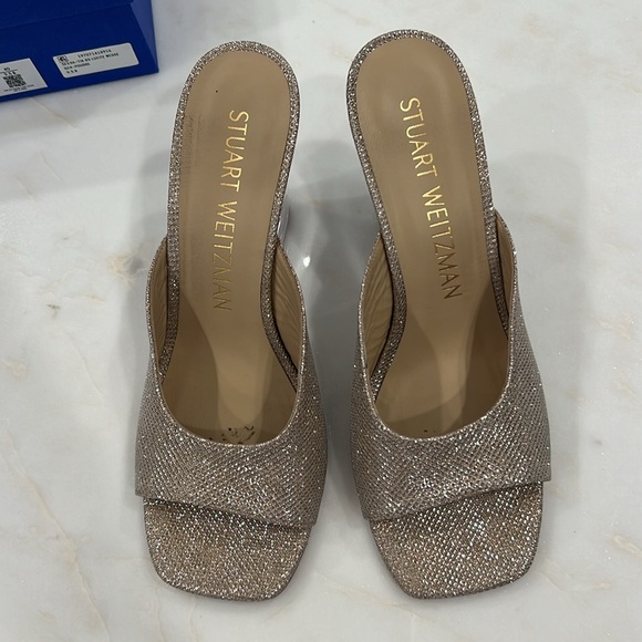 Stuart Weitzman Tia 85 lucite wedge new noir Poudre size 9.5 - Picture 2 of 8